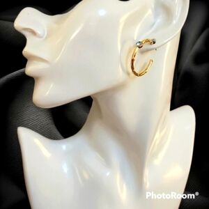 Faux Aquamarine Goldtone Hoop Post Earrings
